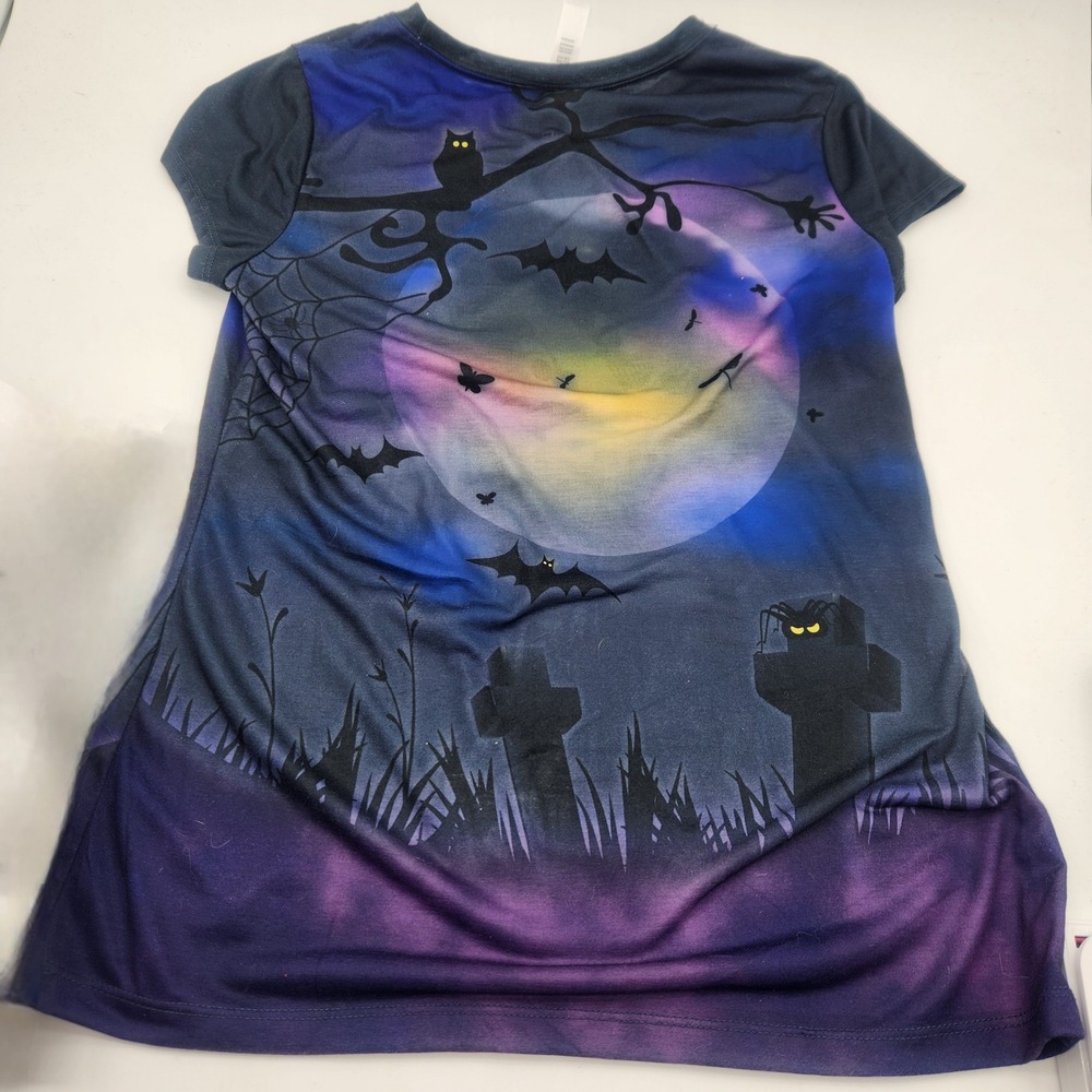 Halloween Girls Skeleton Couple Purple Bats Moon Costume XL (15-17)‎ Silky T - Picture 3 of 5